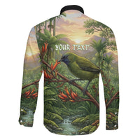 Bellbird New Zealand Personalised Family Matching Long Sleeve Bodycon Dress and Hawaiian Shirt Korimako Harakeke Flower Native Forest