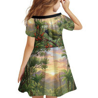 Bellbird New Zealand Personalised Family Matching Off Shoulder Short Dress and Hawaiian Shirt Korimako Harakeke Flower Native Forest
