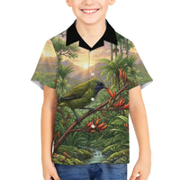Bellbird New Zealand Personalised Family Matching Summer Maxi Dress and Hawaiian Shirt Korimako Harakeke Flower Native Forest