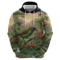 Bellbird New Zealand Personalised Hoodie Korimako Harakeke Flower Native Forest LT22 - Polynesian Pride