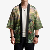 Bellbird New Zealand Personalised Kimono Korimako Harakeke Flower Native Forest LT22 - Polynesian Pride