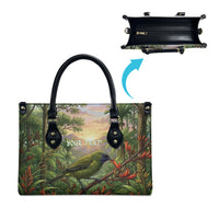 Bellbird New Zealand Personalised Leather Bag Korimako Harakeke Flower Native Forest LT22 - Polynesian Pride