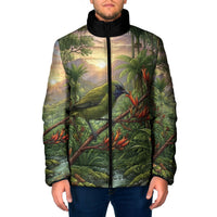 Bellbird New Zealand Personalised Padded Jacket Korimako Harakeke Flower Native Forest LT22 Men Green - Polynesian Pride