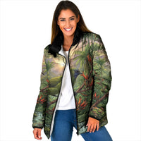 Bellbird New Zealand Personalised Padded Jacket Korimako Harakeke Flower Native Forest LT22 Women Green - Polynesian Pride