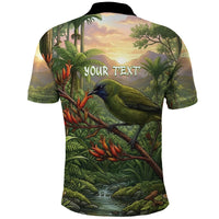 Bellbird New Zealand Personalised Polo Shirt Korimako Harakeke Flower Native Forest LT22 - Polynesian Pride