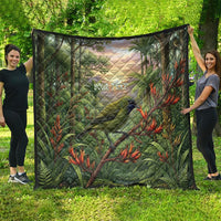 Bellbird New Zealand Personalised Quilt Korimako Harakeke Flower Native Forest LT22 - Polynesian Pride
