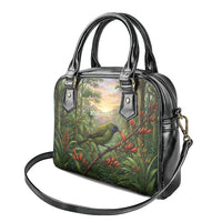 Bellbird New Zealand Personalised Shoulder Handbag Korimako Harakeke Flower Native Forest LT22 - Polynesian Pride