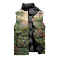 Bellbird New Zealand Personalised Sleeveless Puffer Jacket Korimako Harakeke Flower Native Forest LT22 - Polynesian Pride