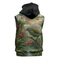 Bellbird New Zealand Personalised Sleeveless Zip Hoodie Korimako Harakeke Flower Native Forest