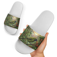 Bellbird New Zealand Personalised Slide Sandals Korimako Harakeke Flower Native Forest LT22 - Polynesian Pride
