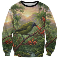 Bellbird New Zealand Personalised Sweatshirt Korimako Harakeke Flower Native Forest LT22 Unisex Green - Polynesian Pride