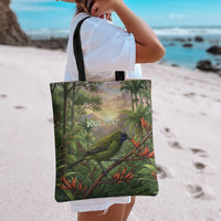Bellbird New Zealand Personalised Tote Bag Korimako Harakeke Flower Native Forest LT22 - Polynesian Pride