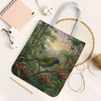 Bellbird New Zealand Personalised Tote Bag Korimako Harakeke Flower Native Forest LT22 White Strap One Size Green - Polynesian Pride