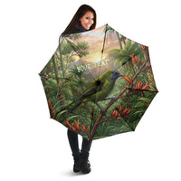 Bellbird New Zealand Personalised Umbrella Korimako Harakeke Flower Native Forest LT22 - Polynesian Pride