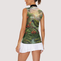 Bellbird New Zealand Personalised Women Sleeveless Polo Shirt Korimako Harakeke Flower Native Forest