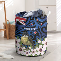Tomtit New Zealand Personalised Laundry Basket Miromiro Manuka Flower Maori Pattern LT22 Blue - Polynesian Pride