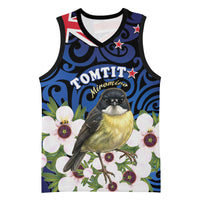 Tomtit New Zealand Personalised Basketball Jersey Miromiro Manuka Flower Maori Pattern LT22 Unisex Blue - Polynesian Pride
