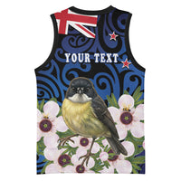 Tomtit New Zealand Personalised Basketball Jersey Miromiro Manuka Flower Maori Pattern LT22 - Polynesian Pride