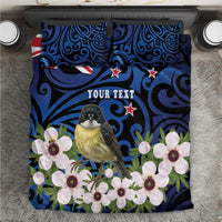 Tomtit New Zealand Personalised Bedding Set Miromiro Manuka Flower Maori Pattern LT22 Blue - Polynesian Pride