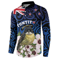 Tomtit New Zealand Personalised Button Sweatshirt Miromiro Manuka Flower Maori Pattern LT22 - Polynesian Pride
