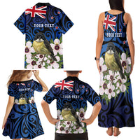 Tomtit New Zealand Personalised Family Matching Tank Maxi Dress and Hawaiian Shirt Miromiro Manuka Flower Maori Pattern