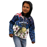 Tomtit New Zealand Personalised Kid Hoodie Miromiro Manuka Flower Maori Pattern