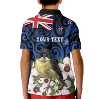 Tomtit New Zealand Personalised Kid Polo Shirt Miromiro Manuka Flower Maori Pattern LT22 - Polynesian Pride