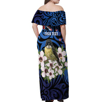 Tomtit New Zealand Personalised Off Shoulder Maxi Dress Miromiro Manuka Flower Maori Pattern LT22 - Polynesian Pride