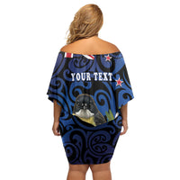Tomtit New Zealand Personalised Off Shoulder Short Dress Miromiro Manuka Flower Maori Pattern LT22 - Polynesian Pride