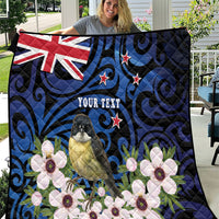 Tomtit New Zealand Personalised Quilt Miromiro Manuka Flower Maori Pattern LT22 Blue - Polynesian Pride