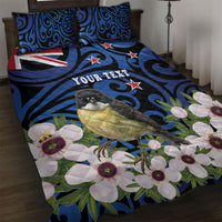 Tomtit New Zealand Personalised Quilt Bed Set Miromiro Manuka Flower Maori Pattern LT22 Blue - Polynesian Pride