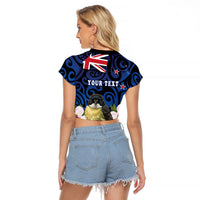 Tomtit New Zealand Personalised Raglan Cropped T Shirt Miromiro Manuka Flower Maori Pattern LT22 - Polynesian Pride