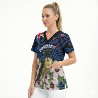 Tomtit New Zealand Personalised Scrub Top Miromiro Manuka Flower Maori Pattern LT22 - Polynesian Pride