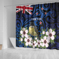 Tomtit New Zealand Personalised Shower Curtain Miromiro Manuka Flower Maori Pattern LT22 - Polynesian Pride