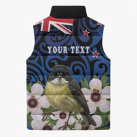 Tomtit New Zealand Personalised Sleeveless Puffer Jacket Miromiro Manuka Flower Maori Pattern LT22 - Polynesian Pride