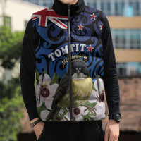 Tomtit New Zealand Personalised Sleeveless Puffer Jacket Miromiro Manuka Flower Maori Pattern LT22 - Polynesian Pride