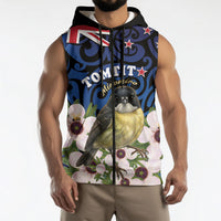 Tomtit New Zealand Personalised Sleeveless Zip Hoodie Miromiro Manuka Flower Maori Pattern LT22 - Polynesian Pride
