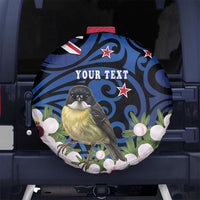 Tomtit New Zealand Personalised Spare Tire Cover Miromiro Manuka Flower Maori Pattern LT22 No hole Blue - Polynesian Pride
