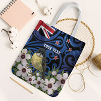Tomtit New Zealand Personalised Tote Bag Miromiro Manuka Flower Maori Pattern LT22 White Strap One Size Blue - Polynesian Pride