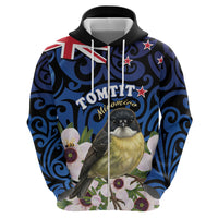 Tomtit New Zealand Personalised Zip Hoodie Miromiro Manuka Flower Maori Pattern LT22 - Polynesian Pride