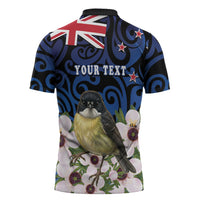 Tomtit New Zealand Personalised Zipper Polo Shirt Miromiro Manuka Flower Maori Pattern LT22 - Polynesian Pride