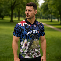 Tomtit New Zealand Personalised Zipper Polo Shirt Miromiro Manuka Flower Maori Pattern LT22 - Polynesian Pride