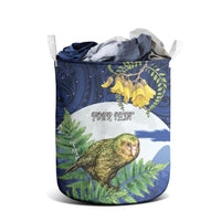 Kakapo New Zealand Personalised Laundry Basket Kowhai Flower Silver Fern Maori Pattern