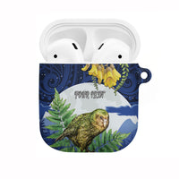 Kakapo New Zealand Personalised AirPods Case Kowhai Flower Silver Fern Maori Pattern LT22 Blue - Polynesian Pride