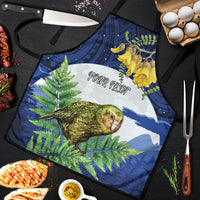 Kakapo New Zealand Personalised Apron Kowhai Flower Silver Fern Maori Pattern LT22 Blue - Polynesian Pride
