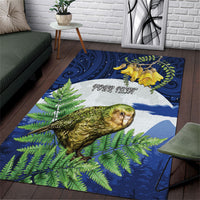 Kakapo New Zealand Personalised Area Rug Kowhai Flower Silver Fern Maori Pattern LT22 Blue - Polynesian Pride