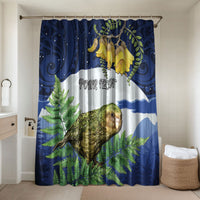 Kakapo New Zealand Personalised Bathroom Set Kowhai Flower Silver Fern Maori Pattern LT22 Shower Curtain Only Blue - Polynesian Pride