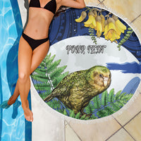 Kakapo New Zealand Personalised Beach Blanket Kowhai Flower Silver Fern Maori Pattern LT22 - Polynesian Pride
