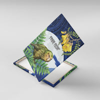 Kakapo New Zealand Personalised Canvas Wall Art Kowhai Flower Silver Fern Maori Pattern LT22 With Frame Blue - Polynesian Pride
