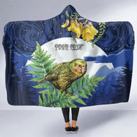 Kakapo New Zealand Personalised Hooded Blanket Kowhai Flower Silver Fern Maori Pattern
